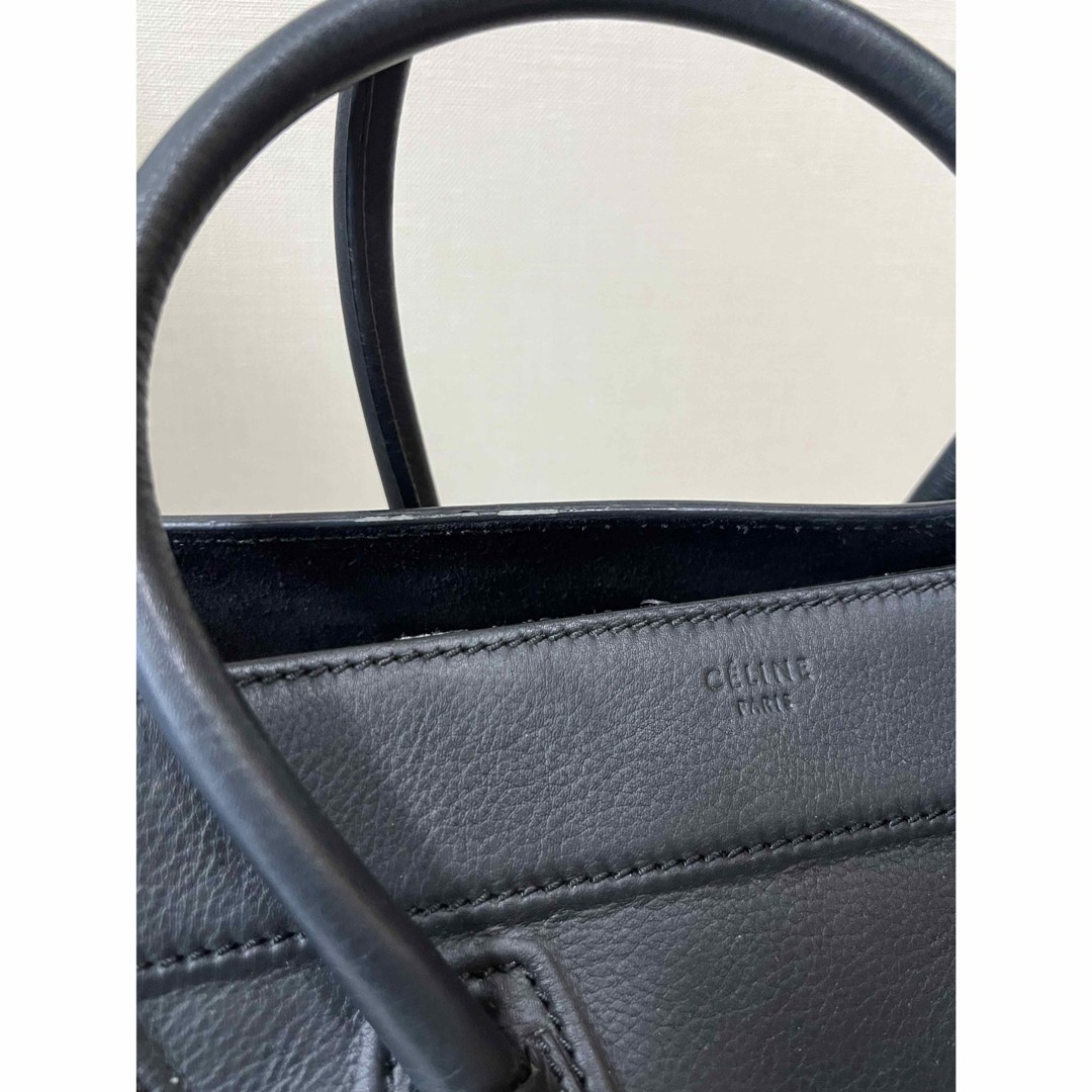 CELINE Luggage Phantom Bag 28cm×30cm Black Leather Rare Luxury Tote Handbag