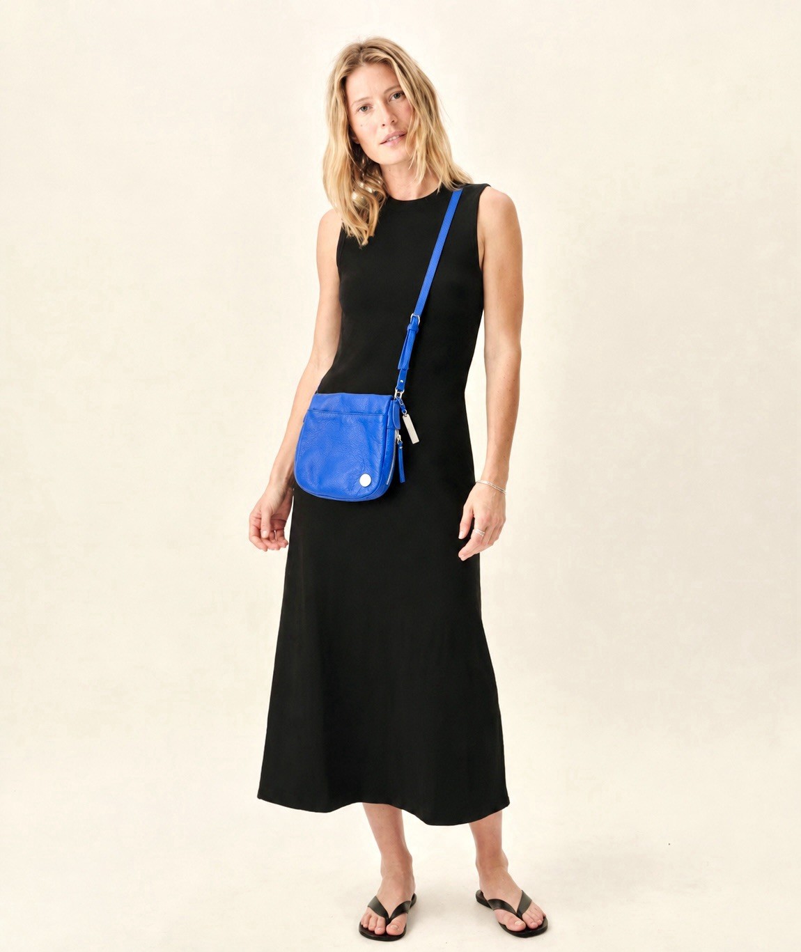 Vince Camuto Baily Electric Blue Crossbody Bag Pebbled Leather Silver Hardware