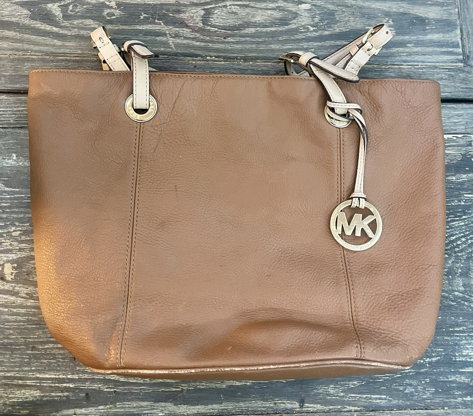 Michael Kors Bedford Belted Large Tote Luggage Pebbled Leather – AS IS Ink Stain