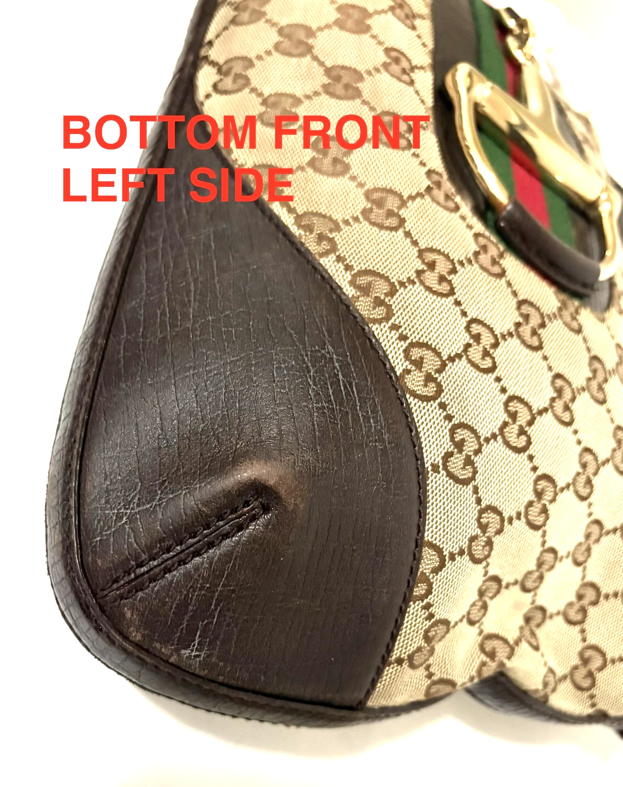 GUCCI HORSEBIT CANVAS W/ DARK BROWN LEATHER HOBO BAG WITH GREEN AND RED WEB