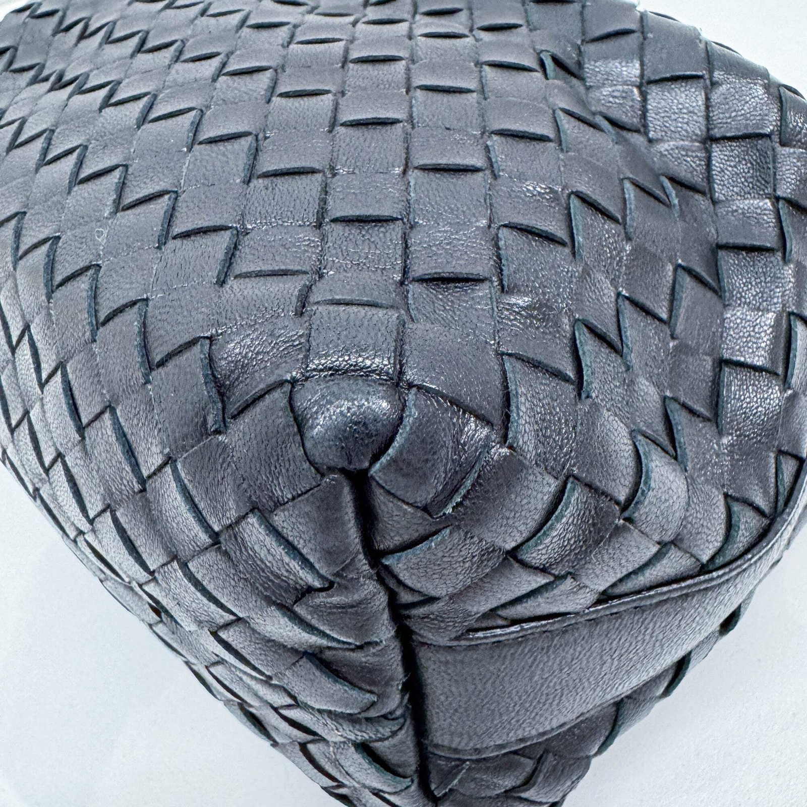 BOTTEGA VENETA Intrecciato Black Leather Pouch Hand Bag