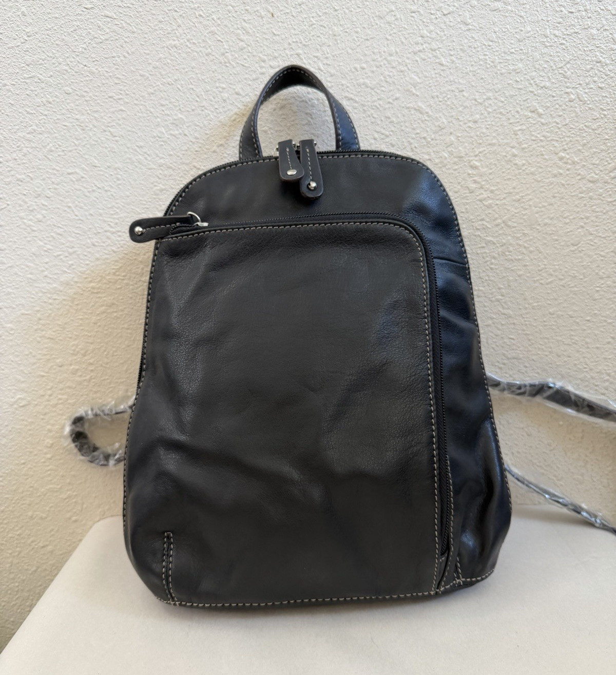 NEW Tignanello Black Leather Small Backpack Purse Zip Pockets 11x9x3