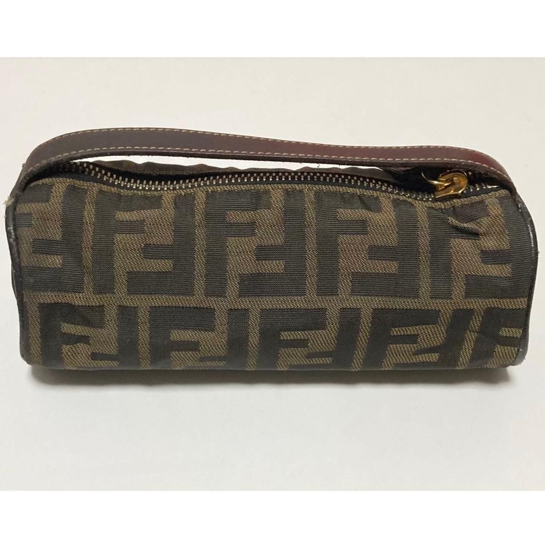 FENDI Vanity Pouch Fendi Zucca Pattern Leather Allover FF Logo OLD 11a