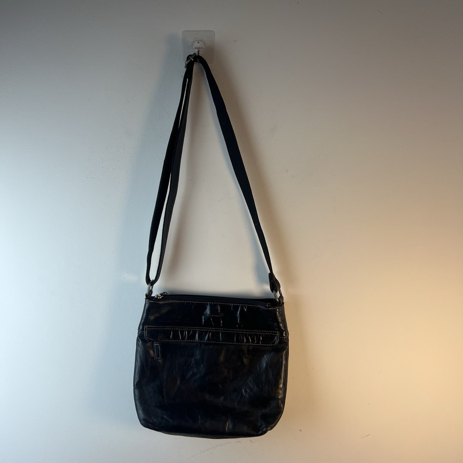 Jack Georges Black Leather Voyager Crossbody Messenger Bag Purse