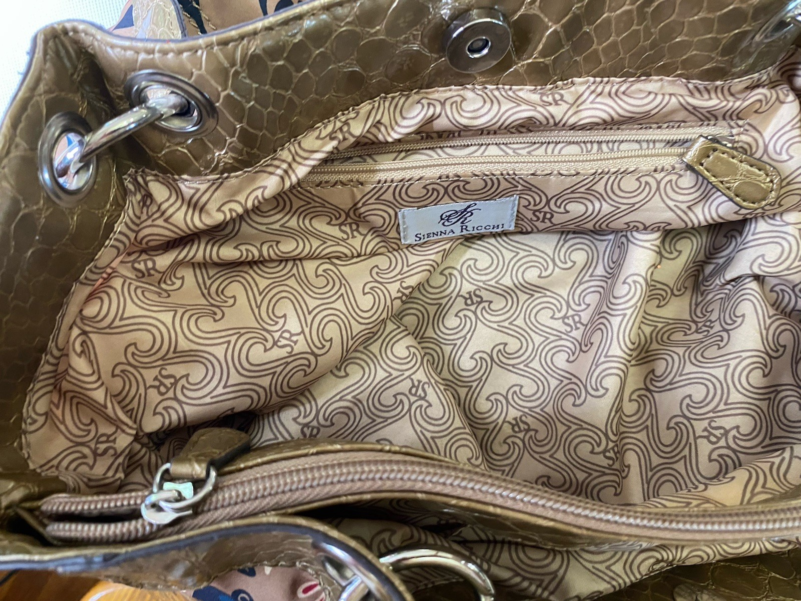 Sienna Richie Hobo Handbag/ Purse Metallic Faux Snakeskin Trim Nice Very Clean