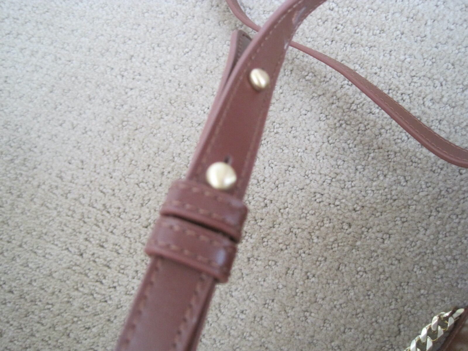 Sancia Brown Swede Leather Purse W/ Gold Chain 7″ x 6.5″ x 3 1/4″ EUC