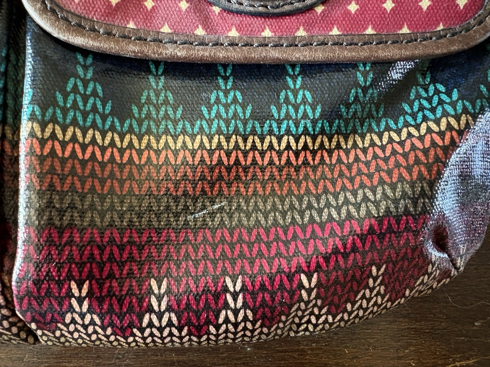 Fossil Multicolor Geometric Crossbody Bag Adjustable Strap Zip Snap Key Charm