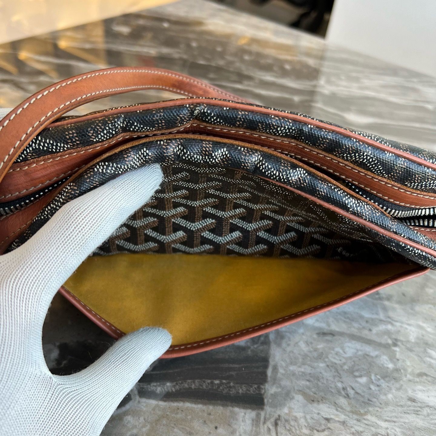 100%AUTH Goyard Cap-Vert Black Brown Goyardine Canvas Crossbody Camera Bag Small