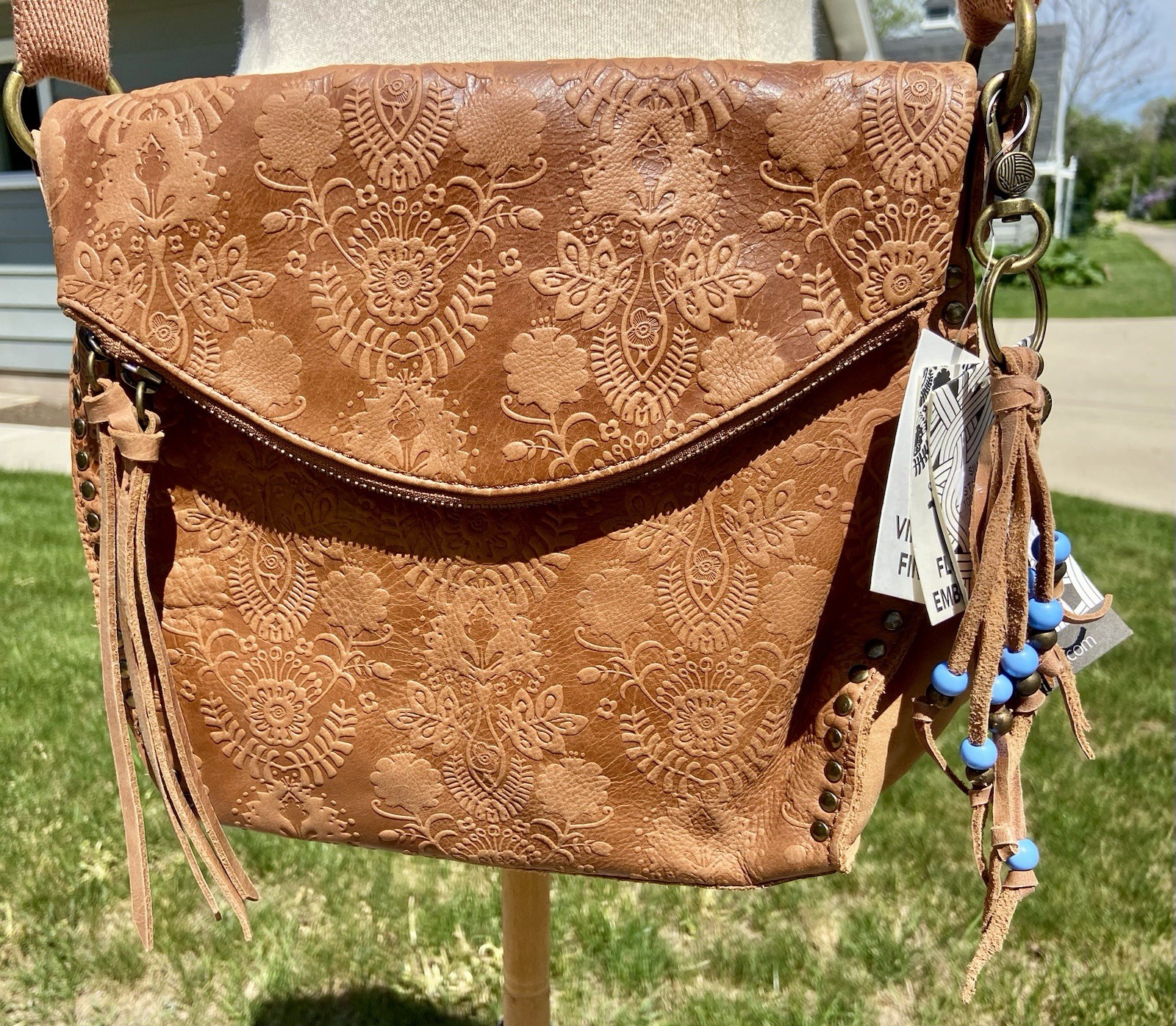 The Sak Silverlake Purse Floral Embossed Leather Bag Brown Adjustable NWT