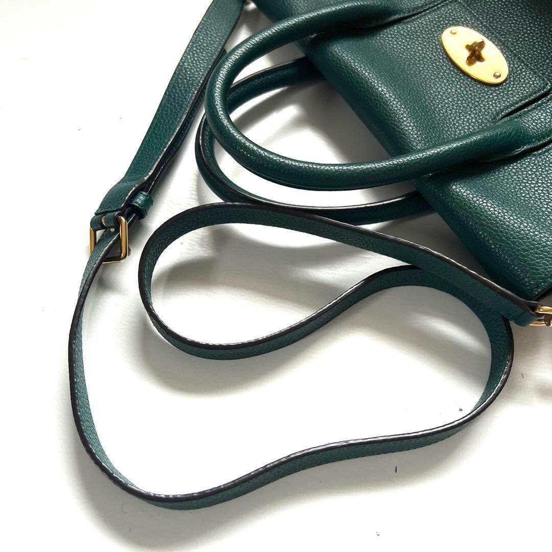 Mulberry Bayswater 2Way Leather Tote Bag Green Gold Turn Lock Authentic
