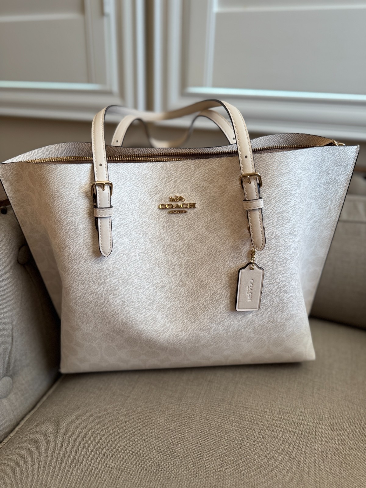 Coach Mollie Leather Tote for Women – Signature White – Large