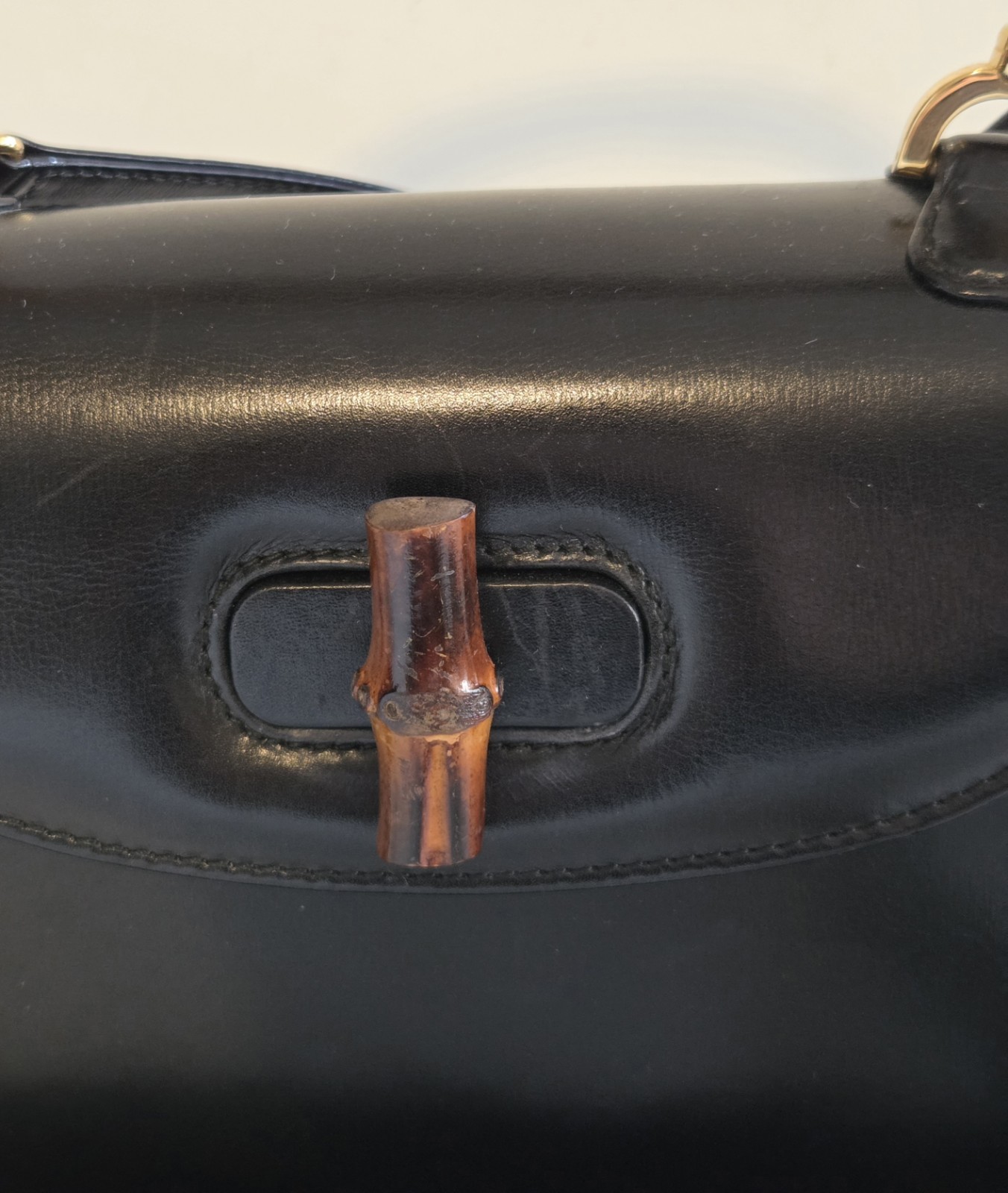 GUCCI Bamboo Turn Lock Closure Black Leather Bag +Dust Bag Made In Italy 🇮🇹
