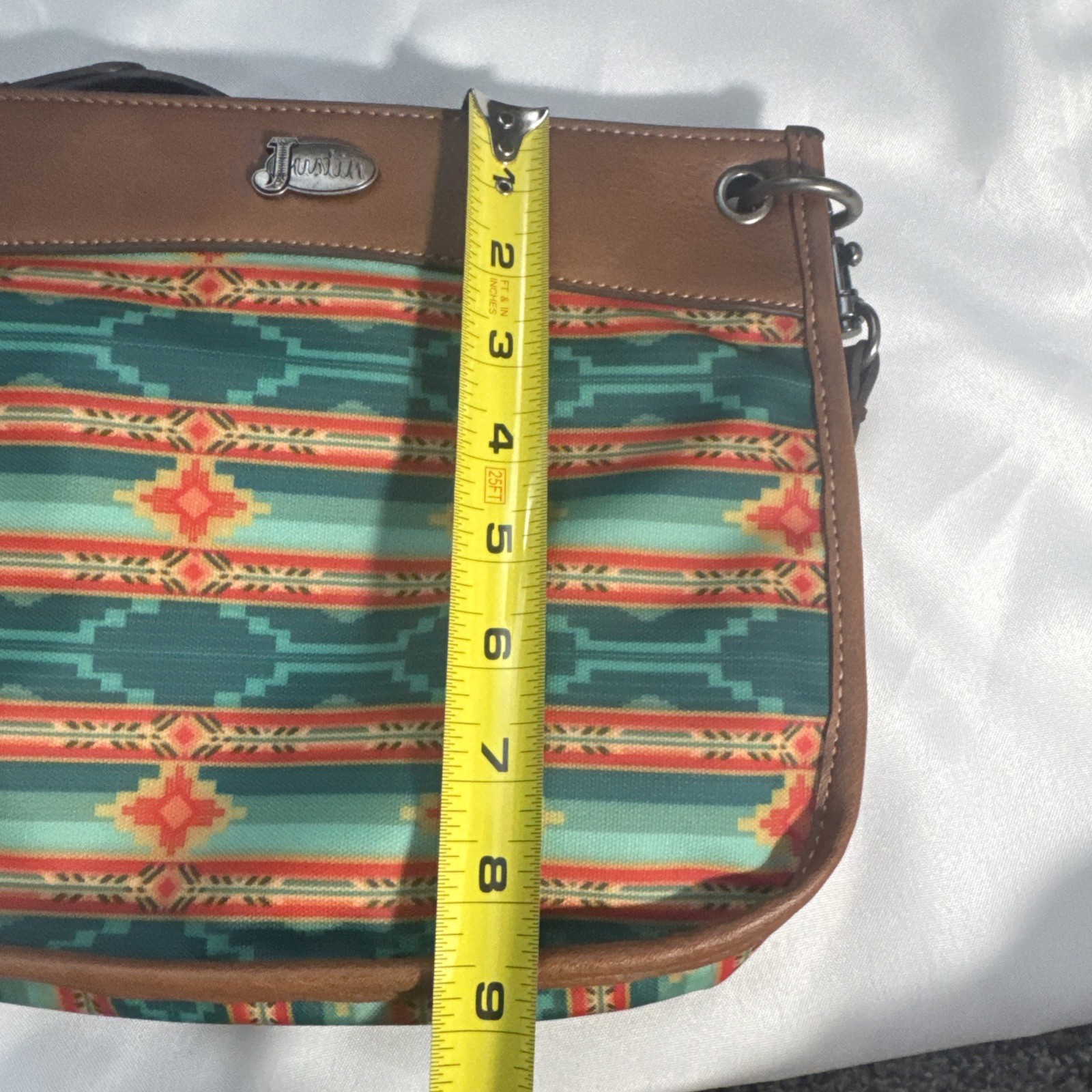 Justin Boots Aztec Southwest Western Print Fabric Leather Crossbody Purse