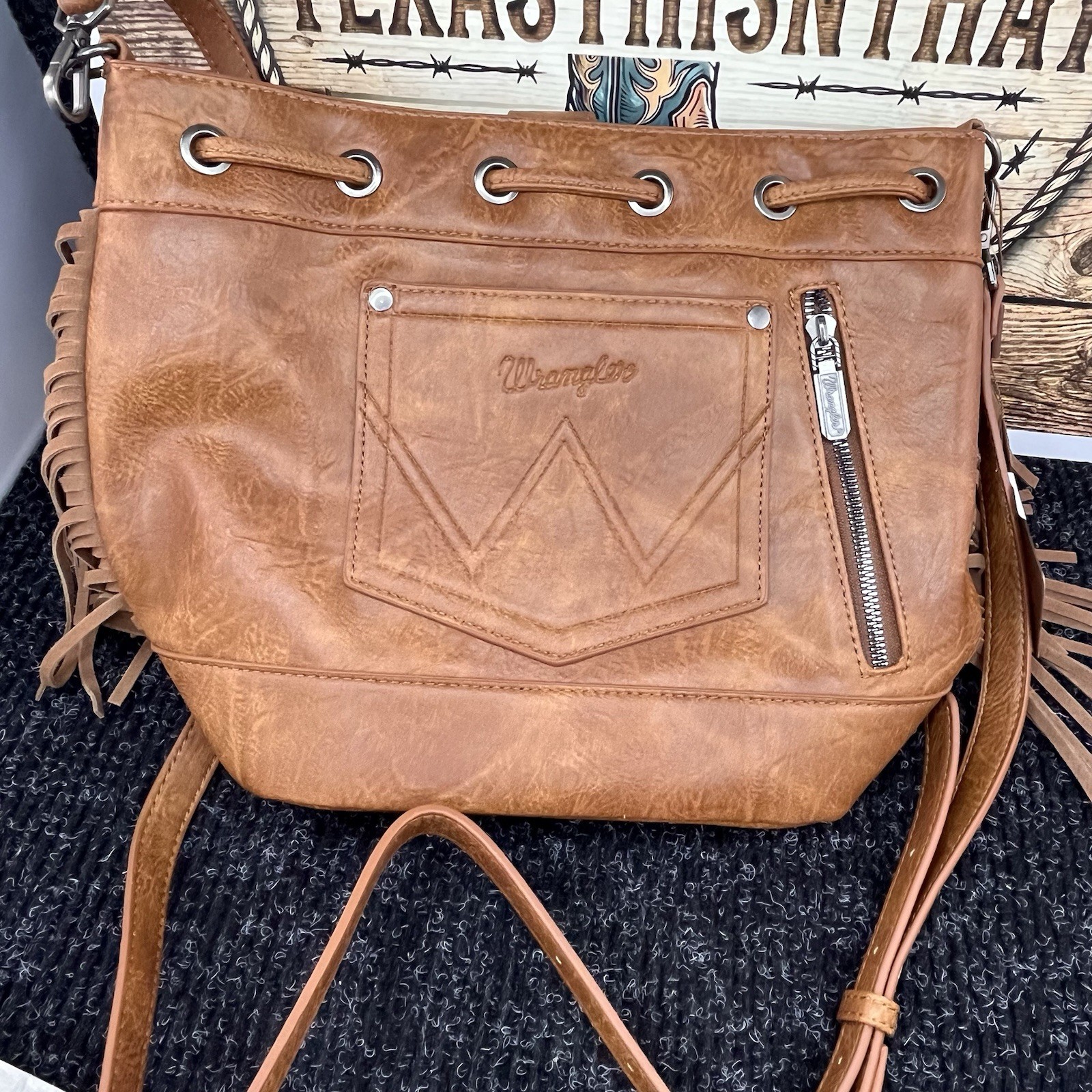 Wrangler New Western Aztec shoulder Purse WG174-2029BR Fringe Trim