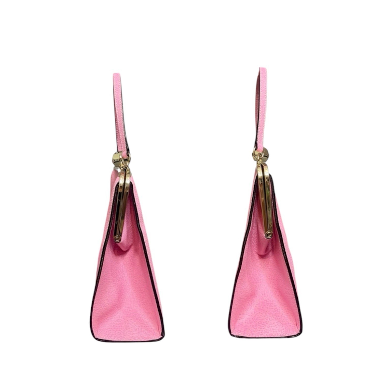 Frances Valentine Pink Pebbled Leather Top Handle Jackie Frame Satchel w Geodome