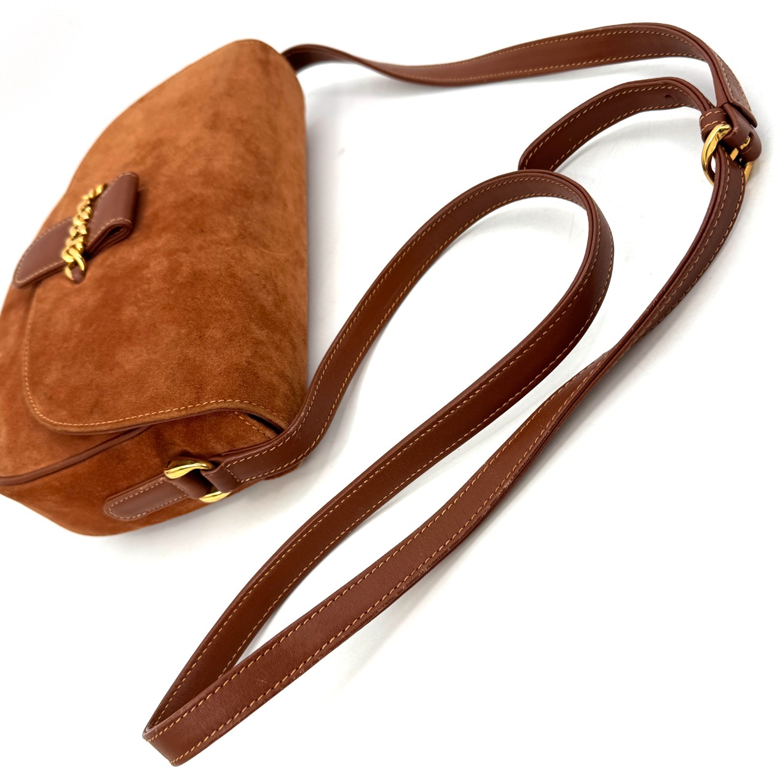Vintage Gucci Shoulder Bag Chain Suede Brown Authentic 479T0427