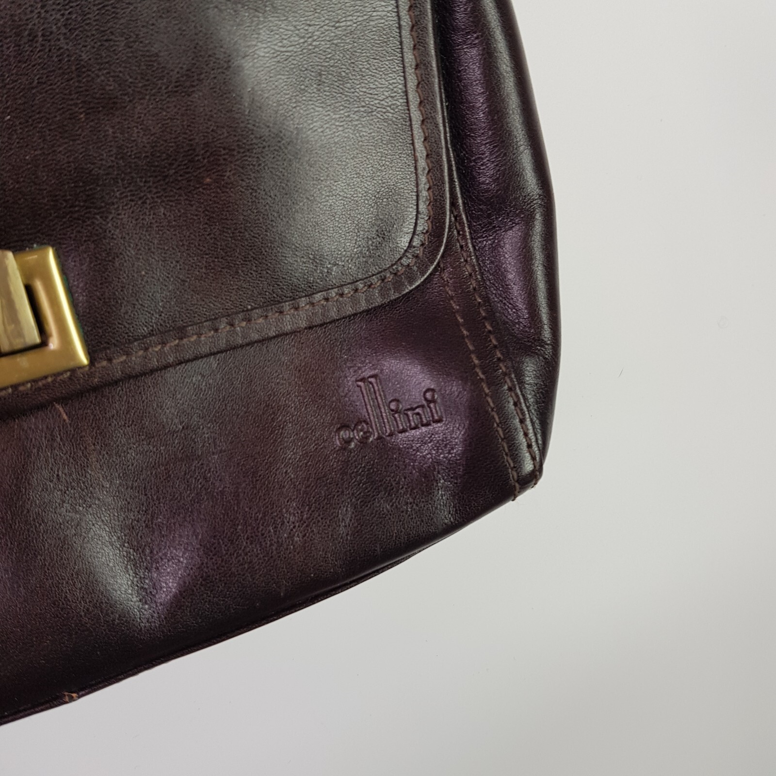 Cellini Leather Small Handbag 19x26cm Brown Gold Shoulder Crossbody Adjustable