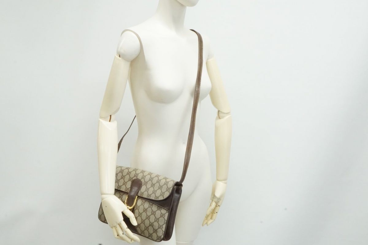 Old GUCCI Accessory Collection Vintage 2way Shoulder Bag Clutch GG Plus 6963h
