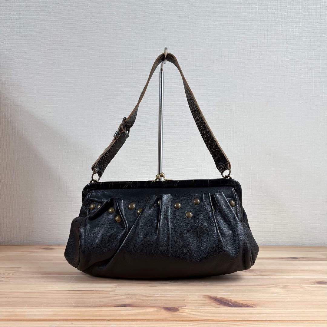 MIU MIU Shoulder Bag Studded Leather Black Hand Bag Clasp Y2K Sz 15 x 28 x 10 cm