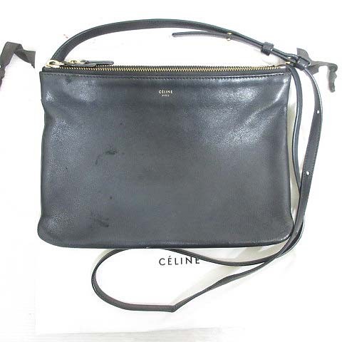 Celine CELINE Large Leather Shoulder Bag Black 6.5″ x 9.6″ B Condition