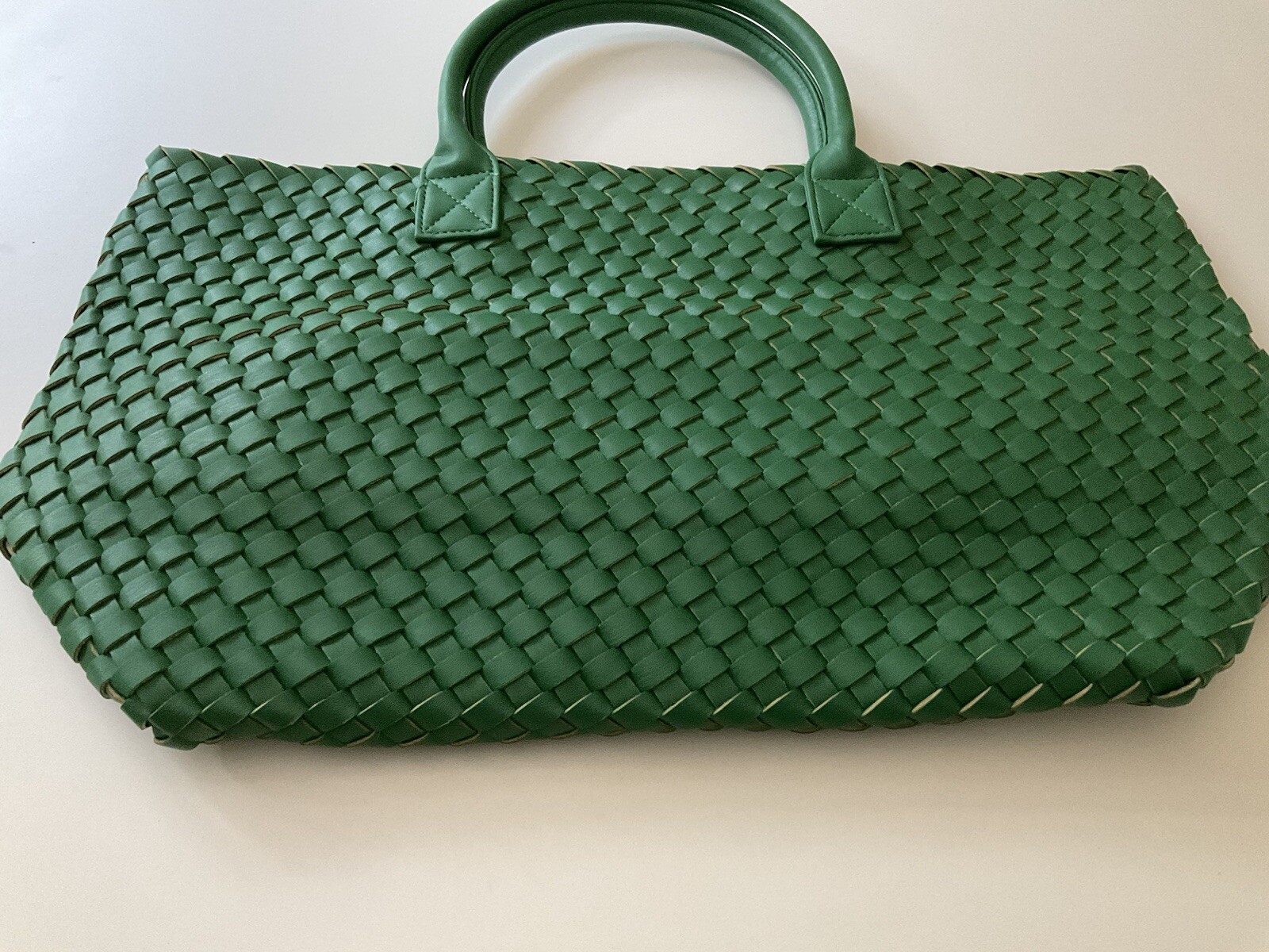 NEW Woven Faux Leather Large Tote Bag Braided Vegan Leather Dark Grass Green