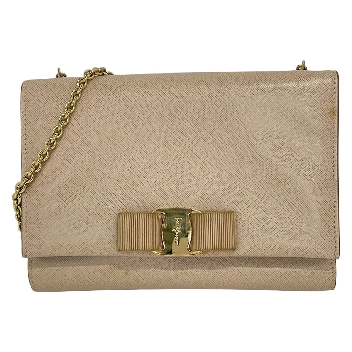 Salvatore Ferragamo Vara – Beige Gold Leather Shoulder Bag