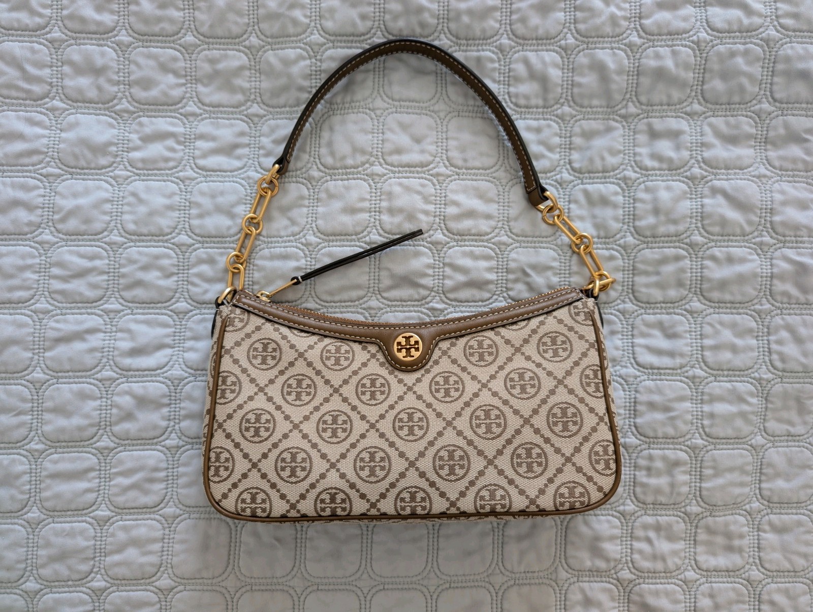Tory Burch Monogram Canvas Convertible Shoulder Bag Brown