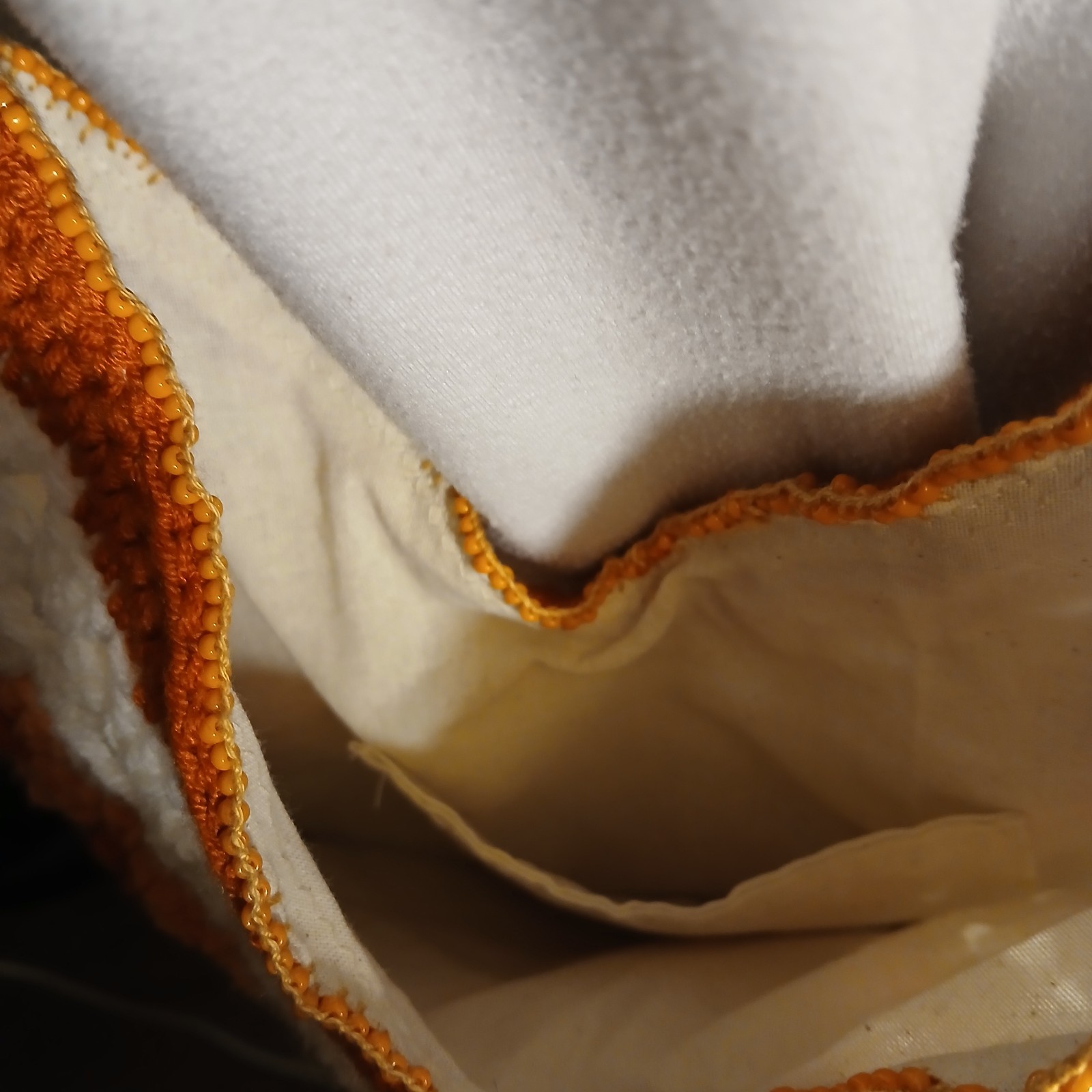 White & Orange Ombre Crochet Shoulder Bag w. inside pocket Handmade Cottagecore