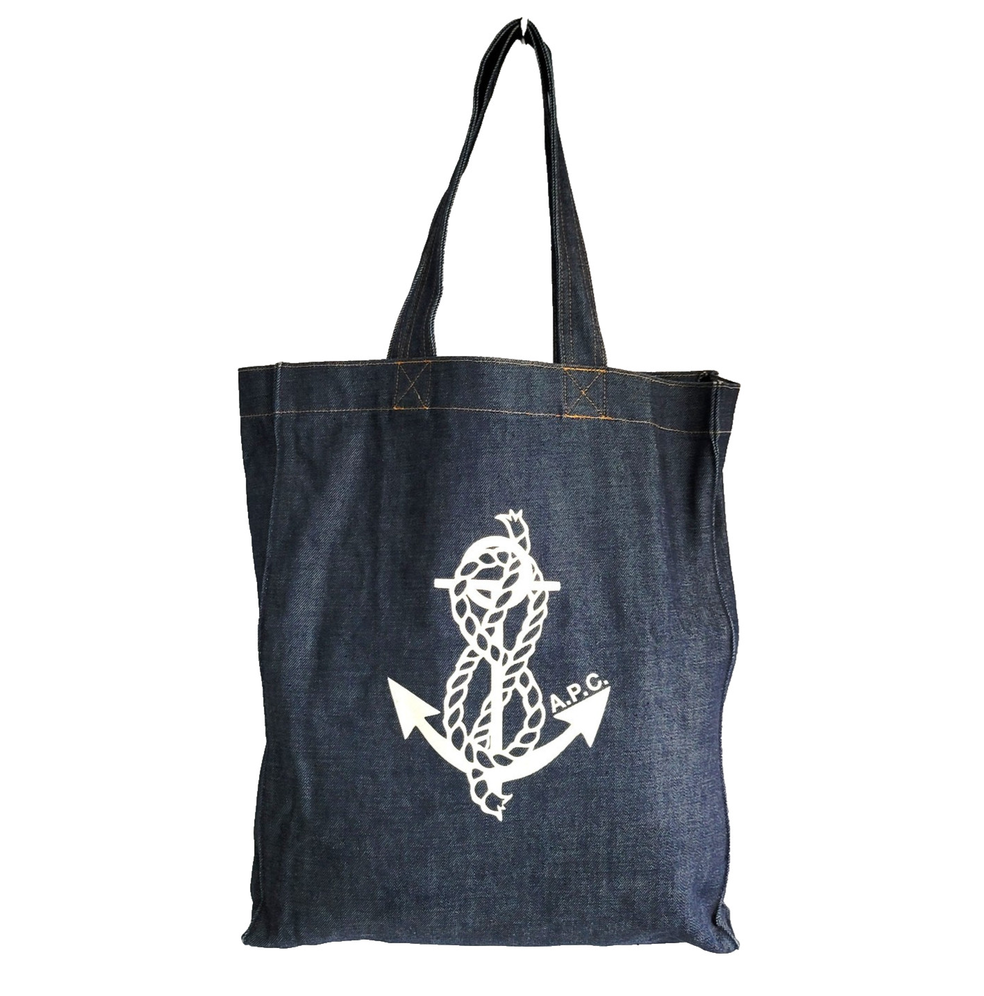 A.P.C. Anchor Logo Denim Tote Bag Dark Indigo Blue Cotton Canvas Eco Bag