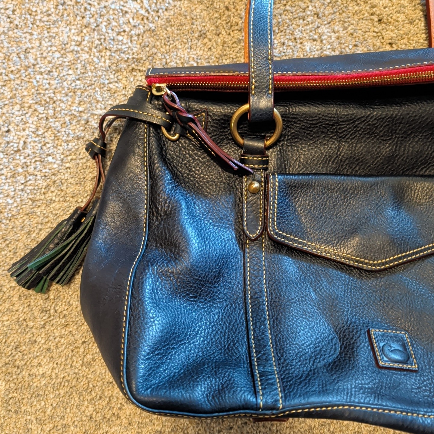 Dooney & Bourke Authentic Dark Navy Blue Vachetta Leather Satchel Shoulder Bag.