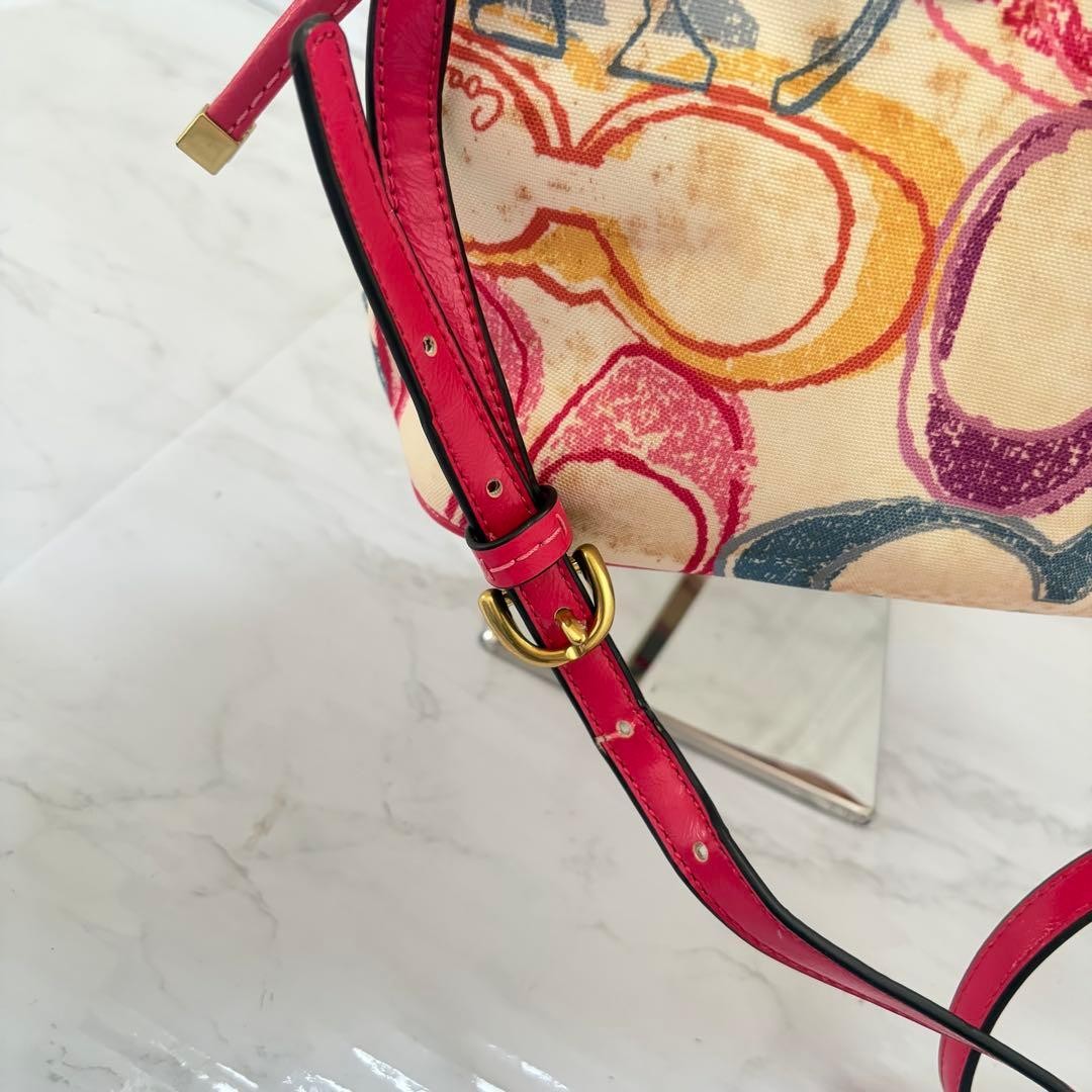 Coach Signature 2W Casual Handbag Multicolor Pink 18x11x29cm Used