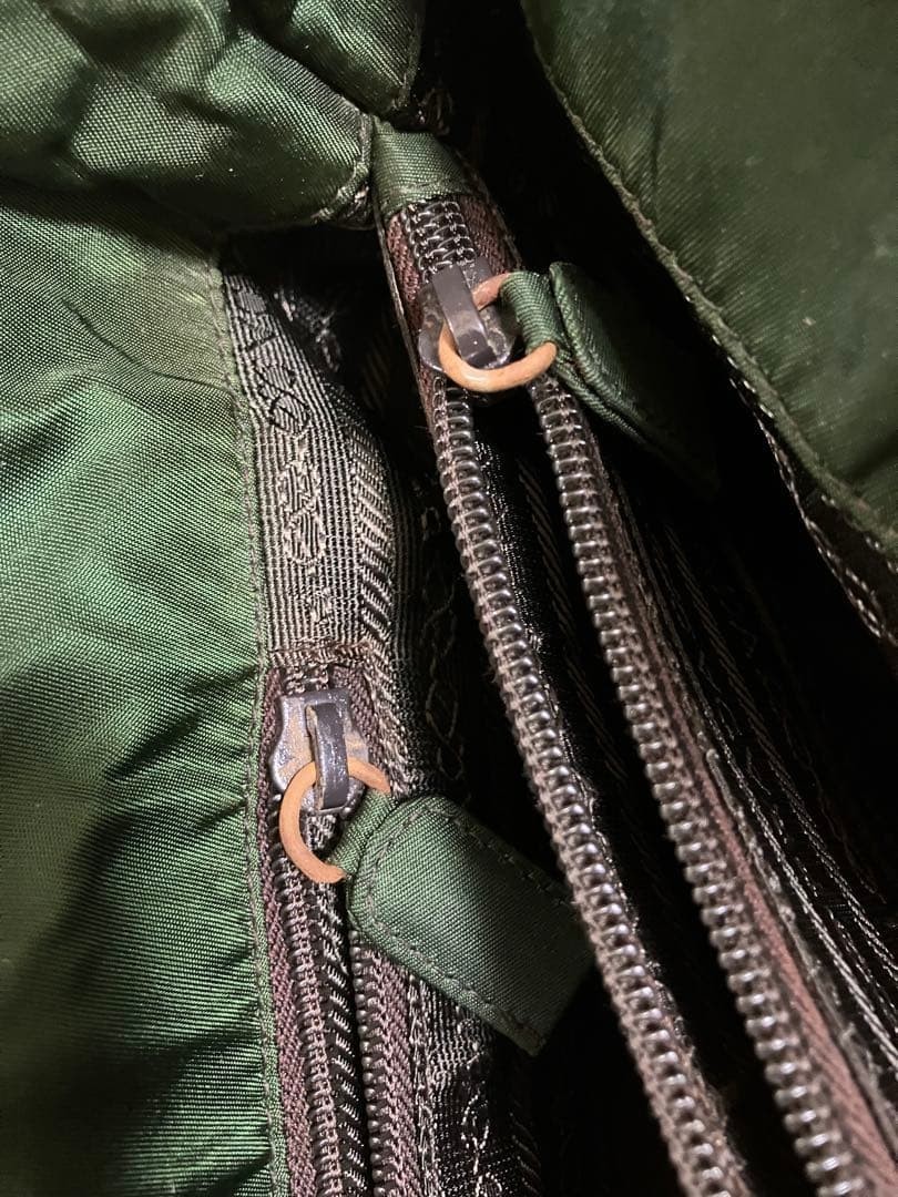 Auth PRADA Tote Bag Handbag Dark Green Triangular Logo Tessuto Nylon Women’s