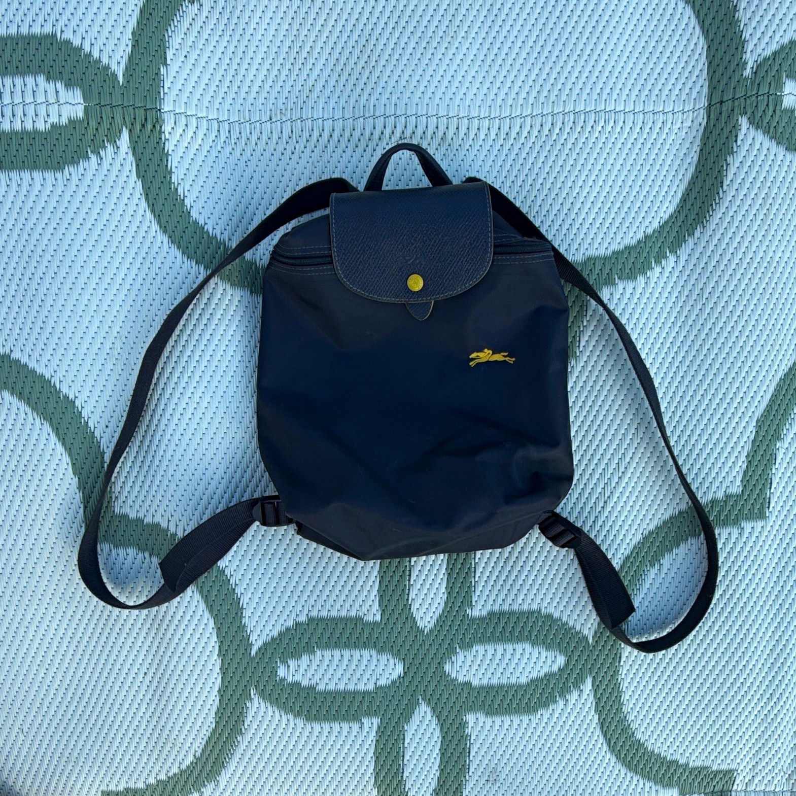 Longchamp Navy Mini Backpack Zip & Snap Closure Silver Hardware Charm