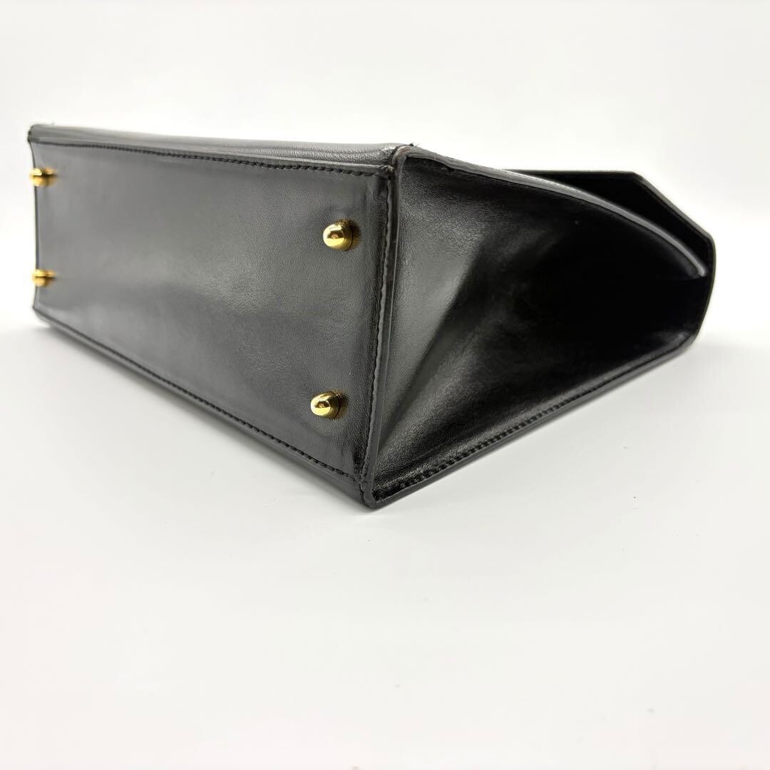 BALLY Handbag Leather Black Gold Self standing Authentic From Japan