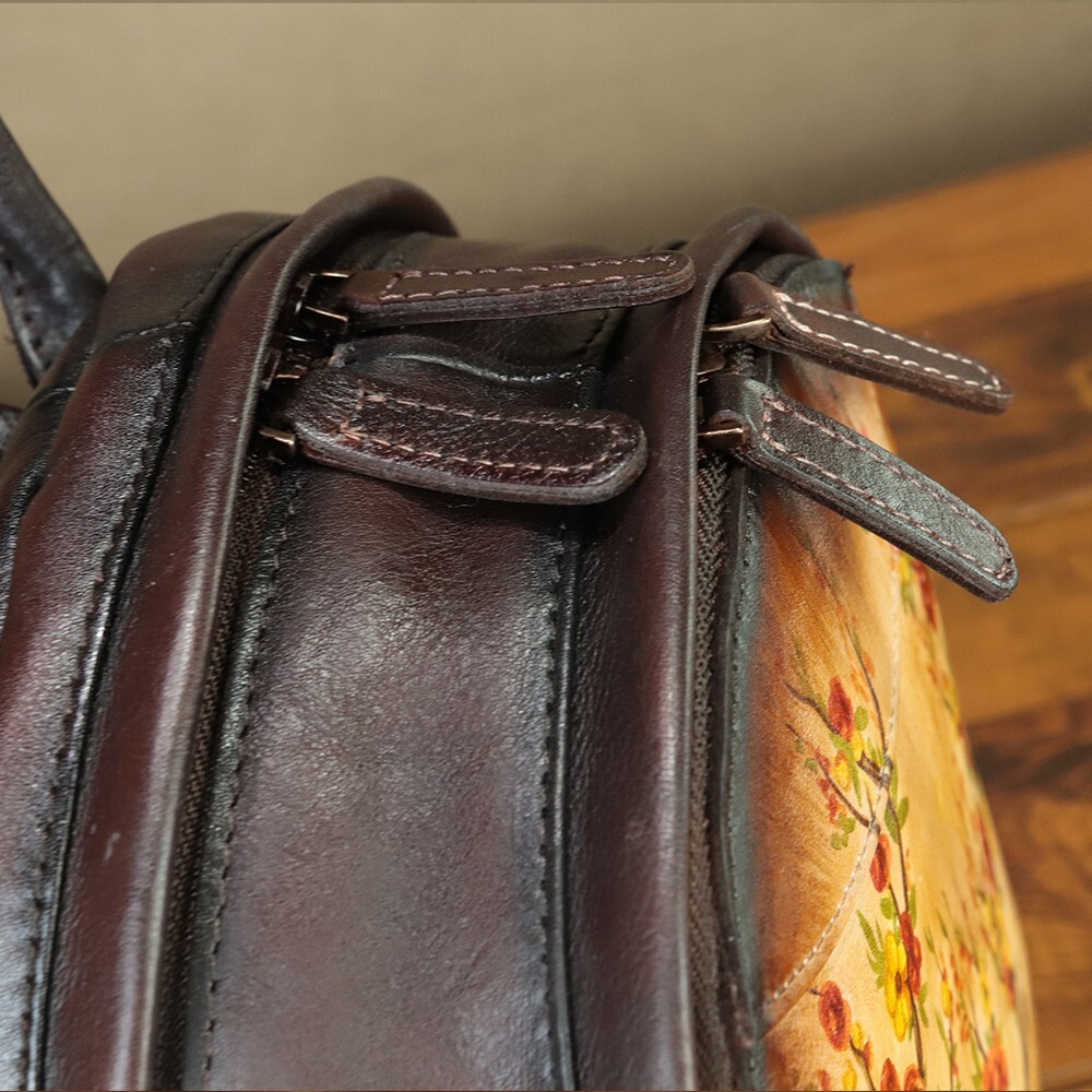 Genuine Leather Backpack for Women Hand Painted Knapsack Rucksack Casual Daypack