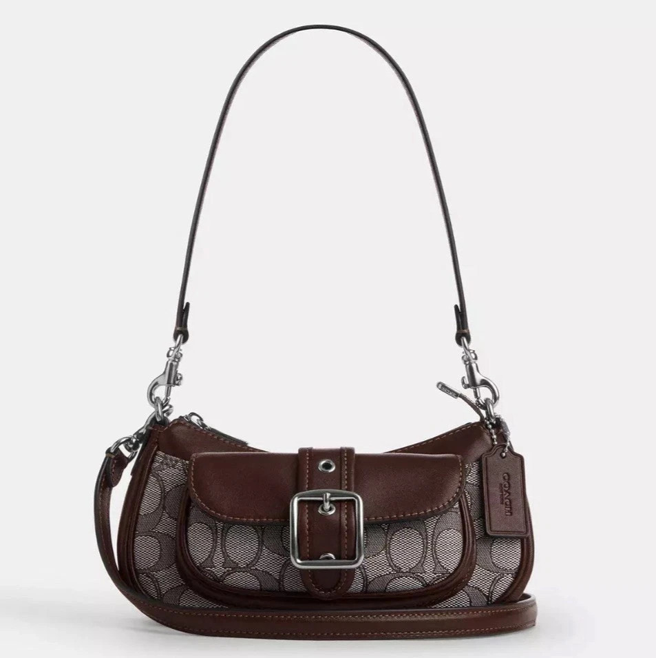 NWT Coach Signature Jacquard Ashton Mini Shoulder Bag Oak/Maple CDB18