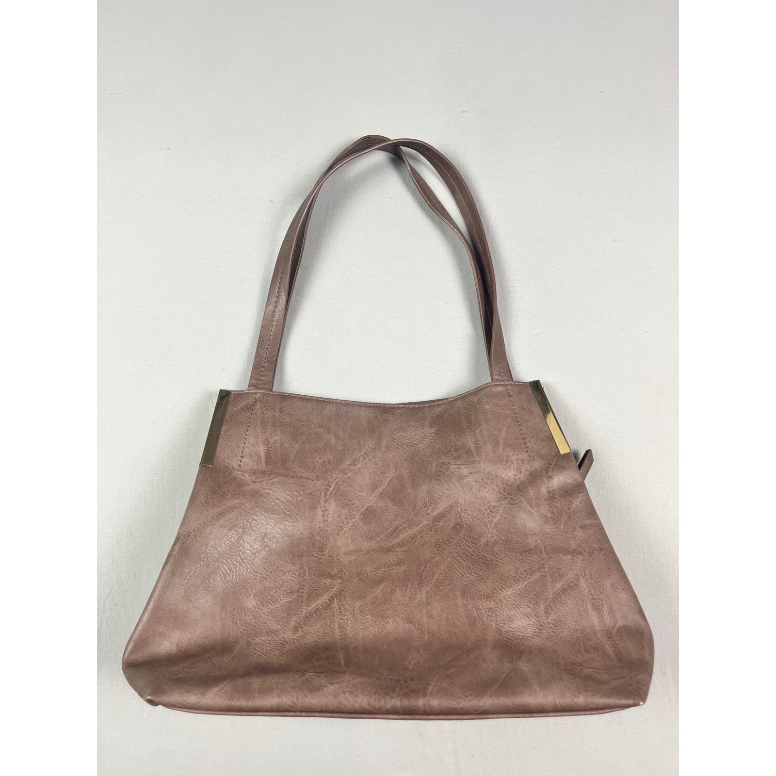 Madison West Mauve Taupe Vegan Leather Shoulder Bag Gold Hardware Tote
