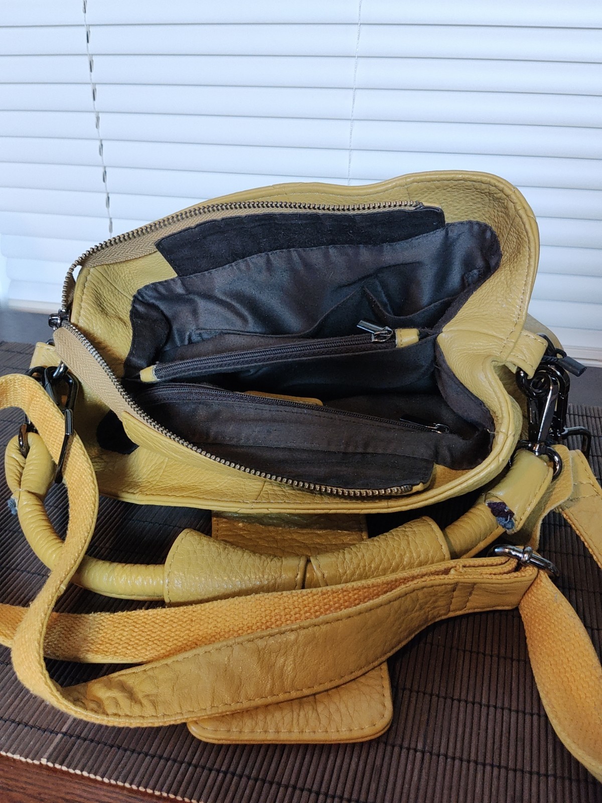 JACK and CHRIS Yellow Leather Shoulder Bag With Handle & Crossbody Strap