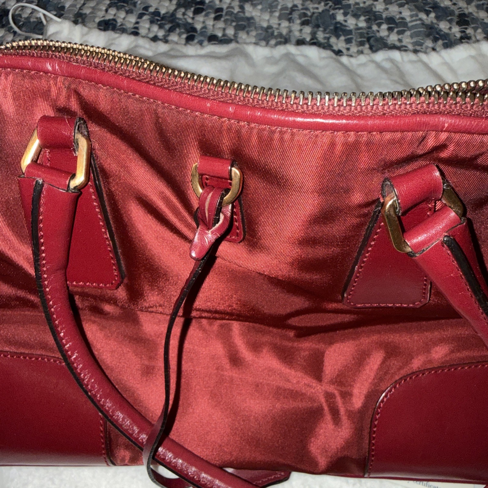 Prada red nylon/shoulder bag Borsa A Mano Tessuto + Vitel Porpora