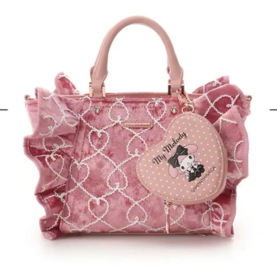 Samanthavega My Melody Frill Handbag 2-Way Pink Heart Pouch | From JAPAN