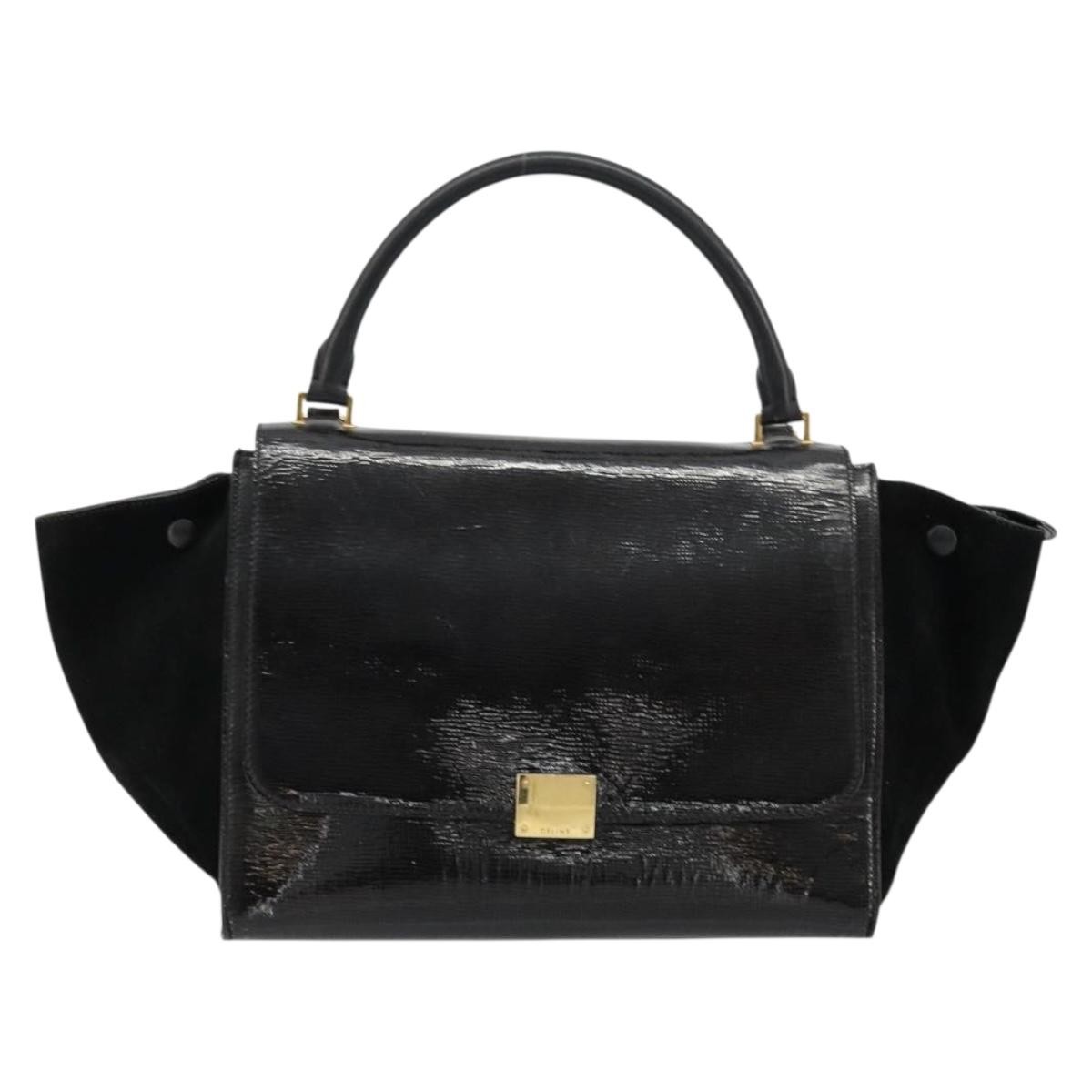 CELINE Trapeze Hand Bag Leather 2way Black Gold Auth 141011