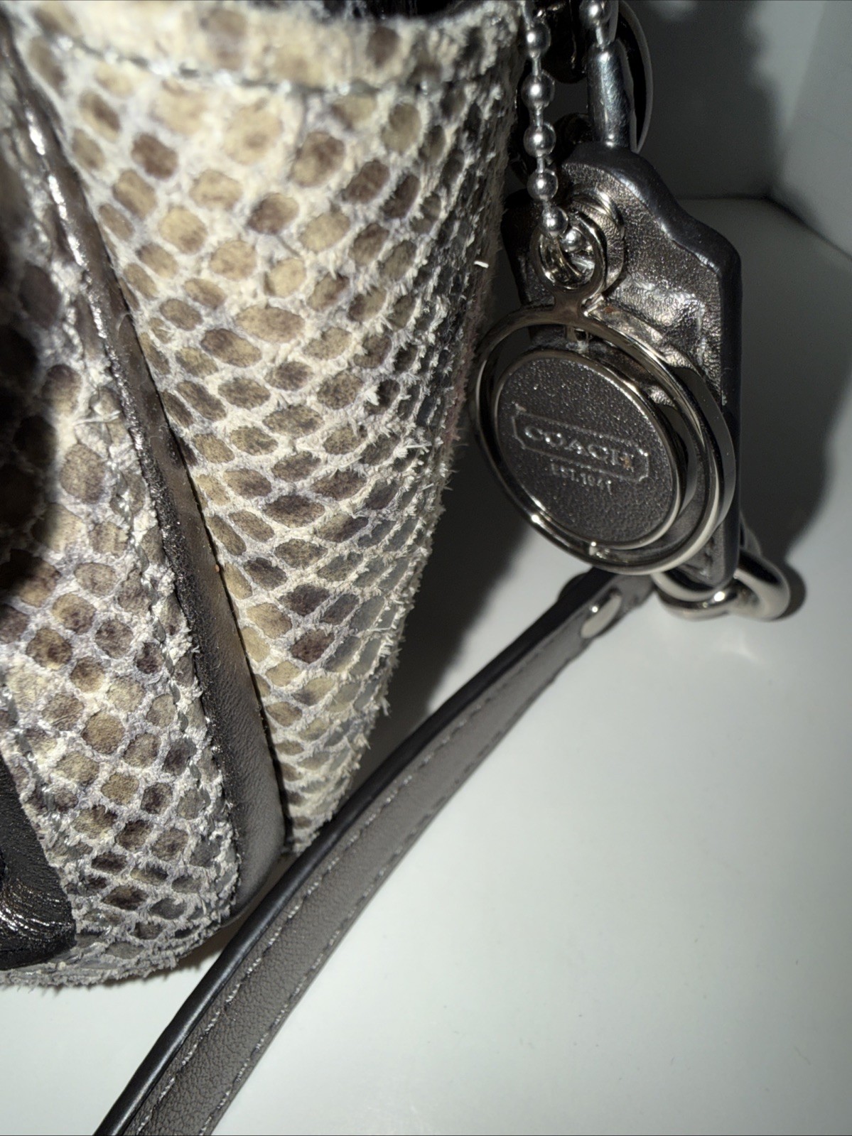 COACH Campbell Exotic Leather Crossbody Purse Camera Bag Python Platinum Small
