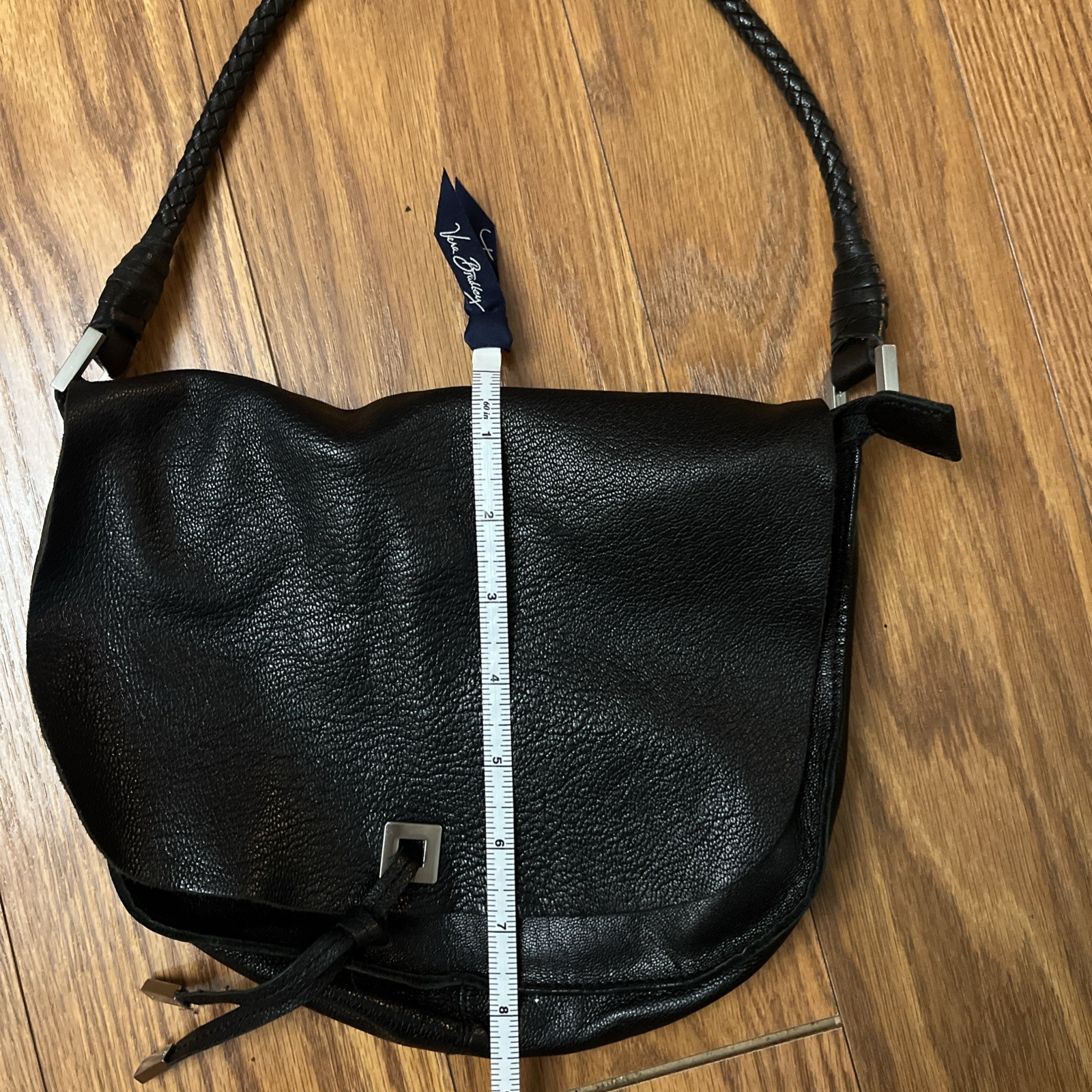 Via Spiga Black Leather Shoulder Strap Handbag Silver Hardware