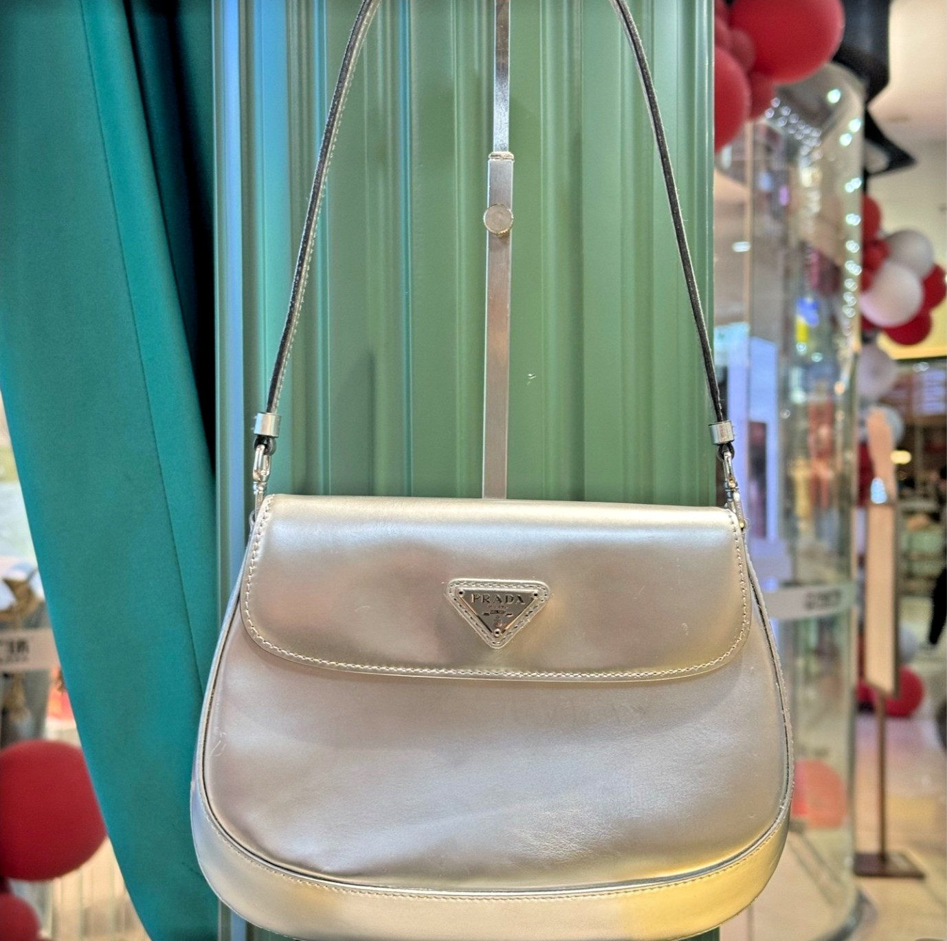 Authentic Prada Cleo Patent Leather Shoulder Bag Silver Silver-Tone eBay AG