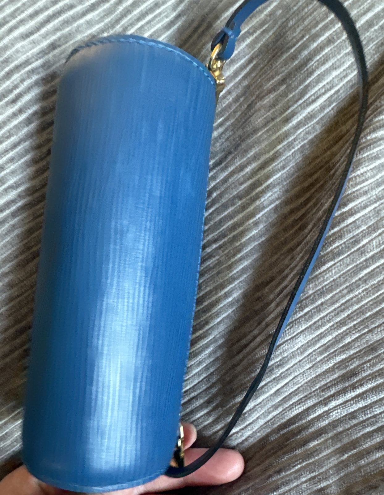 Louis Vuitton Epi Blue Leather Papillon Pouch Pochette Cylinder Purse Tiny EUC