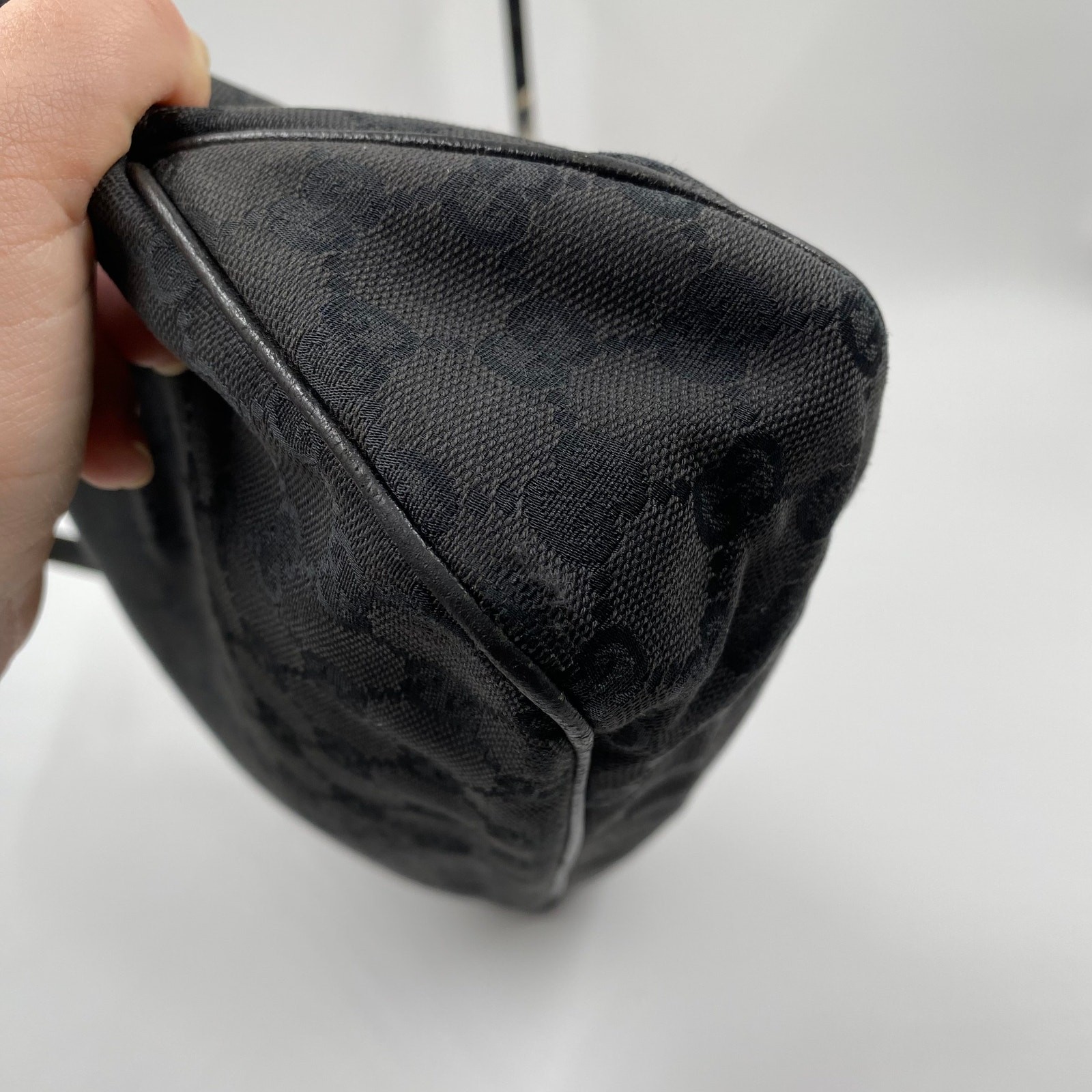 Gucci GG Monogram Eclipse Tote Bag Cloth Canvas Leather Trim Black Y2K Purse