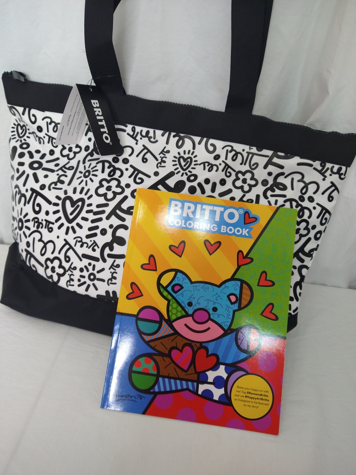New With Tag Large Graffiti Black Britto Tote And Teddy Bear Coloring Book
