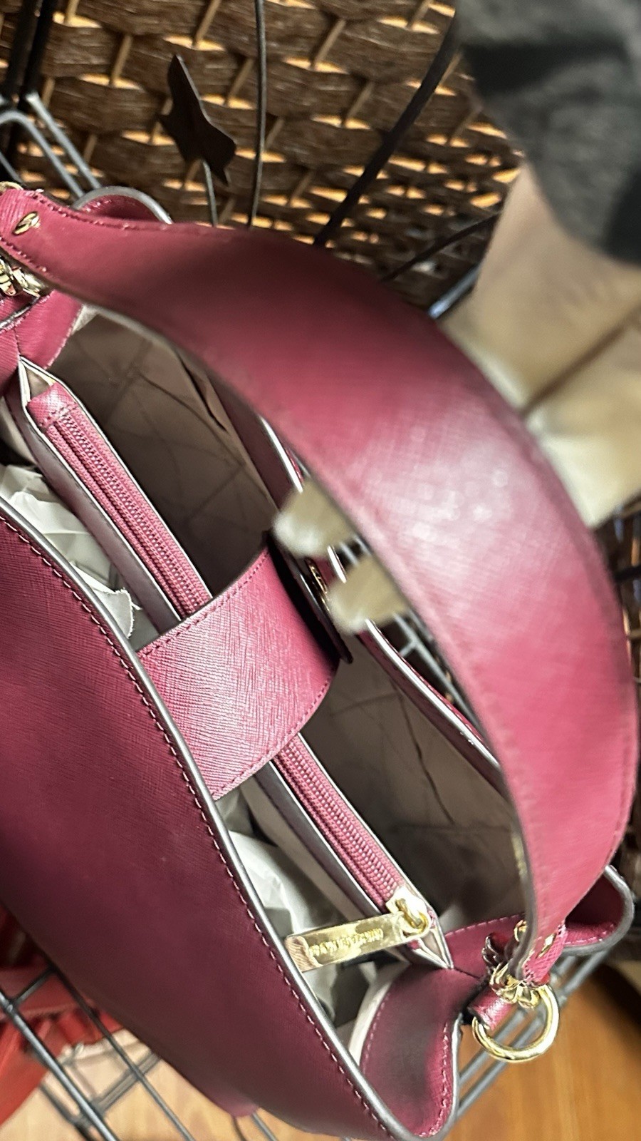 Michael Kors Sofia Large Burgundy Red Saffiano Leather Satchel Shoulder Purse