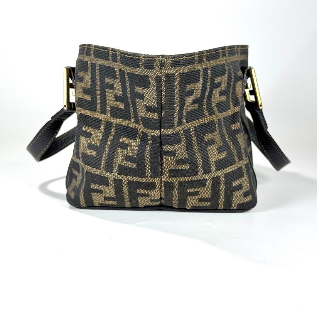 FENDI Zucca pattern Canvas Leather Brown Beige Black Boat shape Mini Handbag