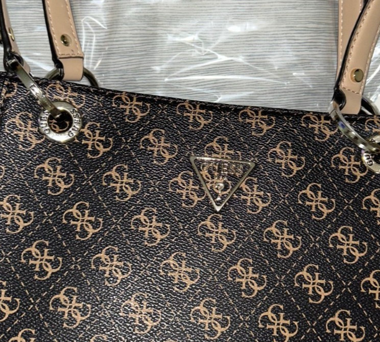 $108. Guess Noelle Shoulder Tote Bag Brown Silver